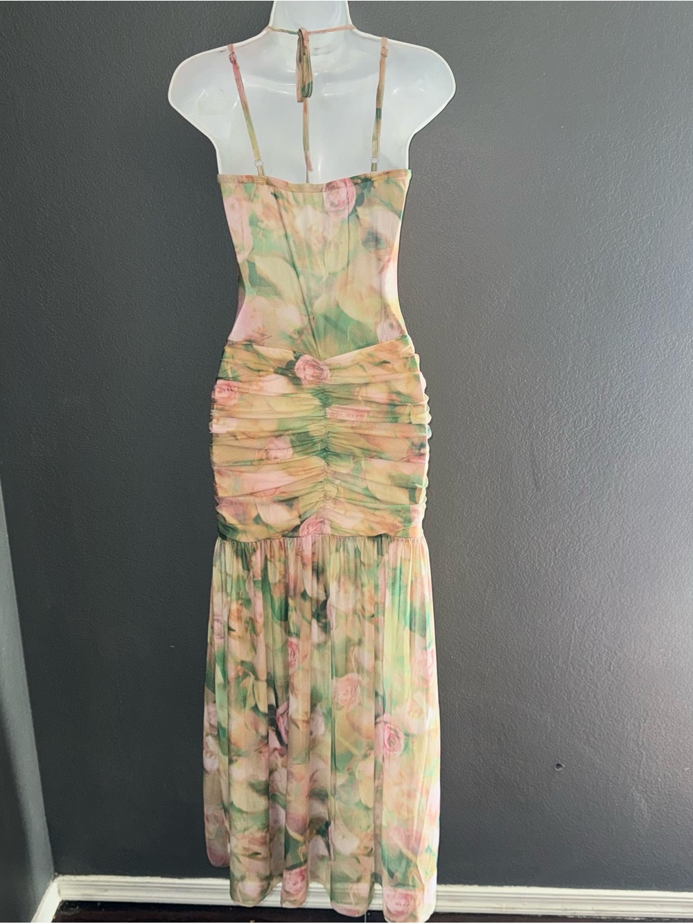 Womens Viral TikTok Floral Midi Corset Mesh Maxi Dress size Small - Picture 7 of 9